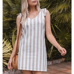 Striped Beige and White Sleeveless Dress